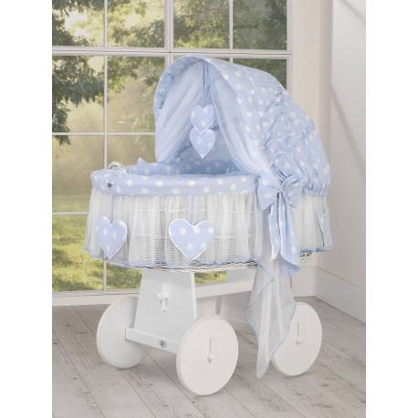 Berceau et parure complète coeur bleu à pois châssis blanc