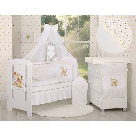 Parure de lit bébé complète ours teddy blanc