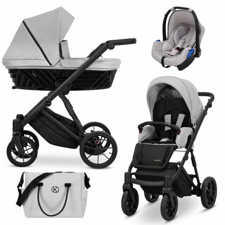 Poussette trio Ivento dove grey en cuir