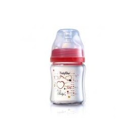 Biberon en verre coeur 120 ml rouge